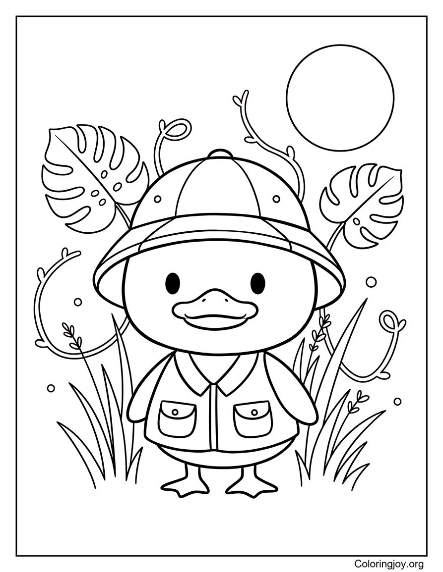 Here an explorer duck discovers jungle leaves and hidden treasures.