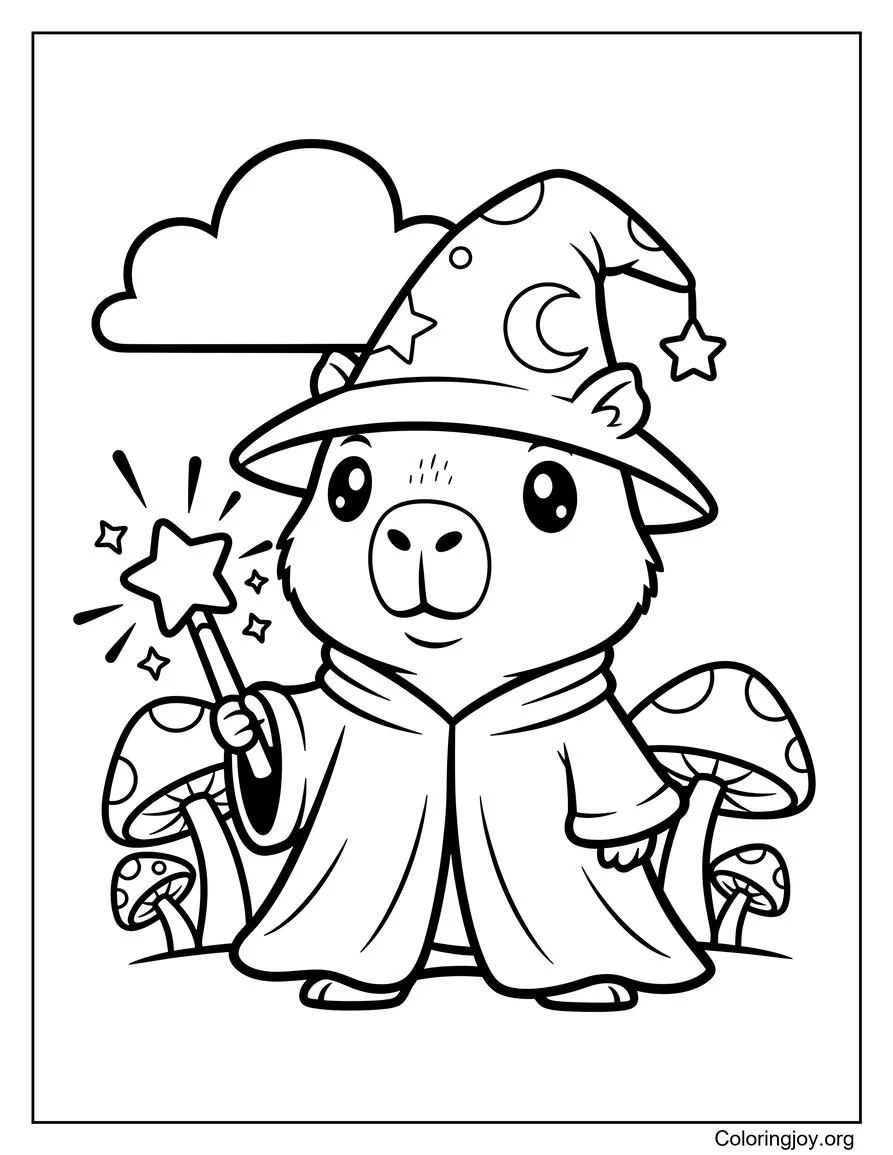 Capybara Wizard Coloring Page