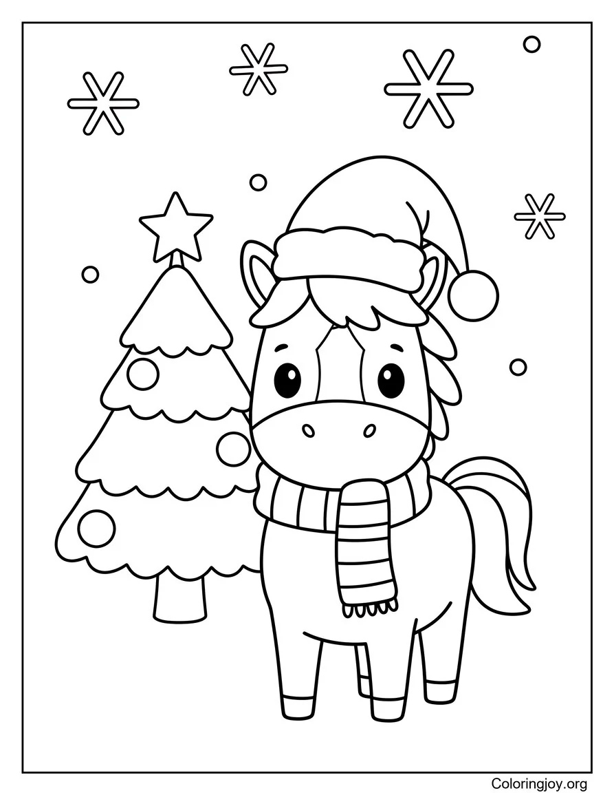 Christmas Santa Horse Coloring Page