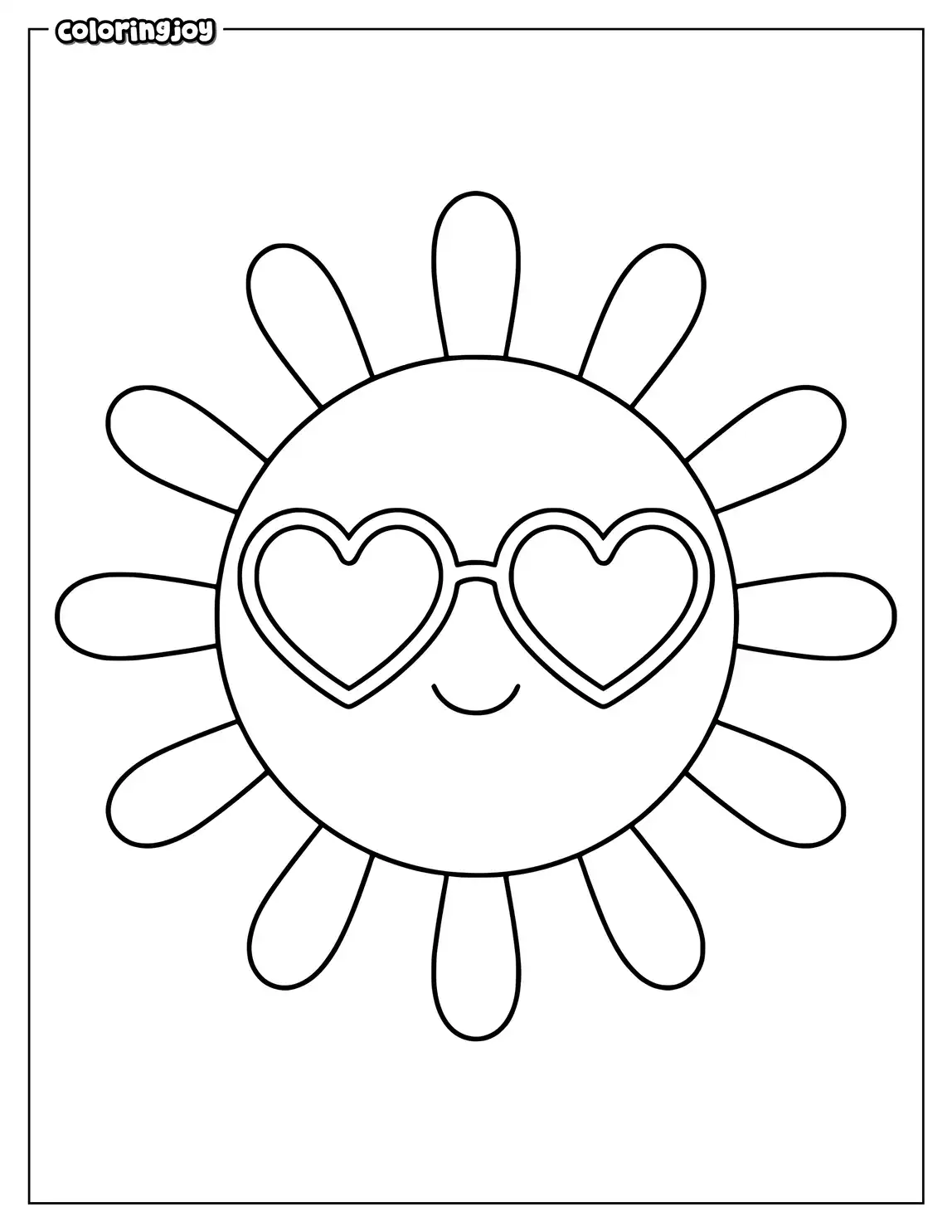 Smiling sun wearing heart-shaped glasses.