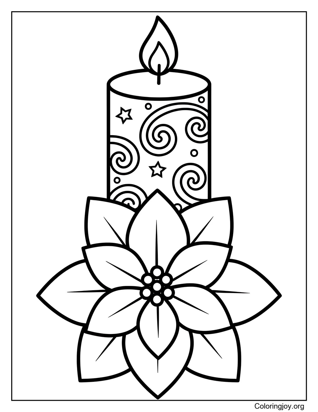 Candle and Poinsettia Coloring Page