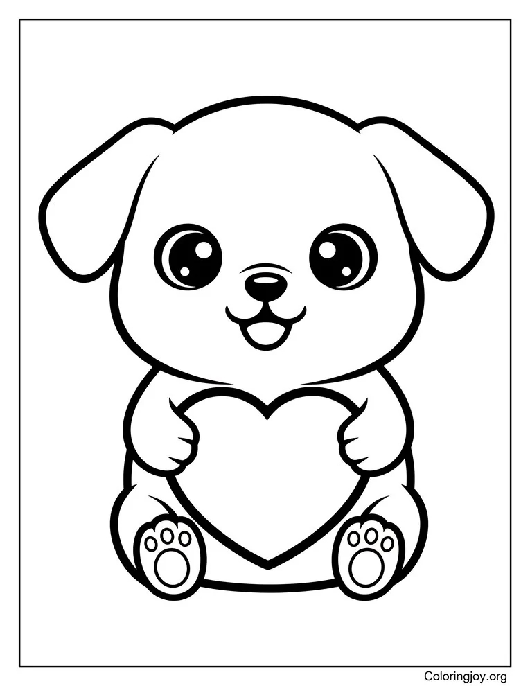 Dog Holding A Heart Coloring Page