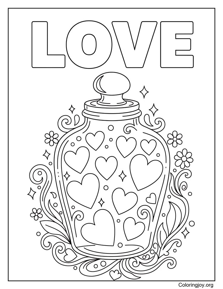 Hearts in a Jar Coloring Page