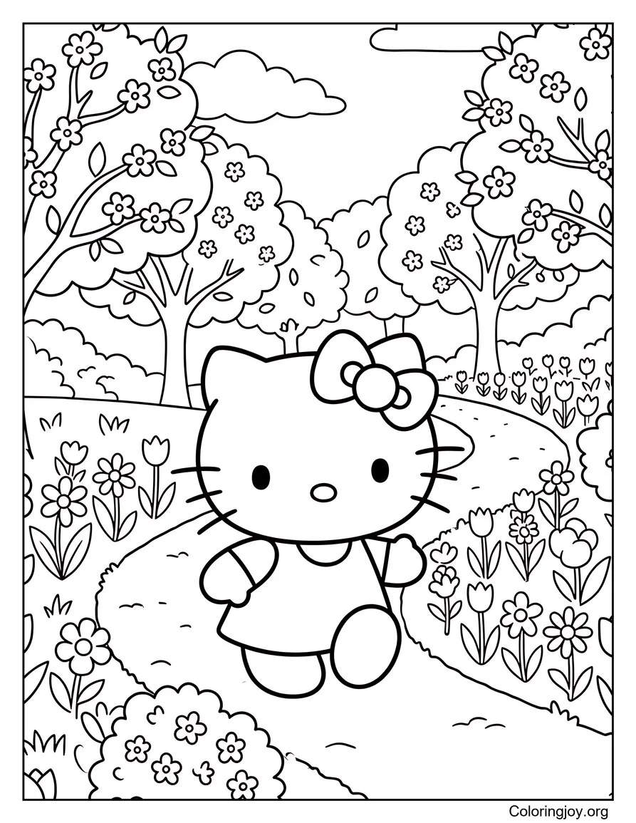 Hello Kitty on a Tree Swing in Spring