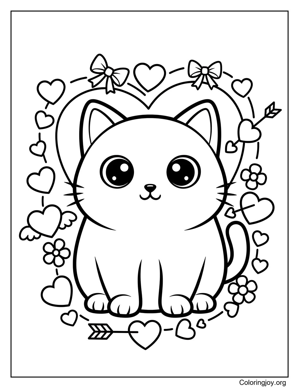 Hearts float around as this loving cat shares a sweet moment.