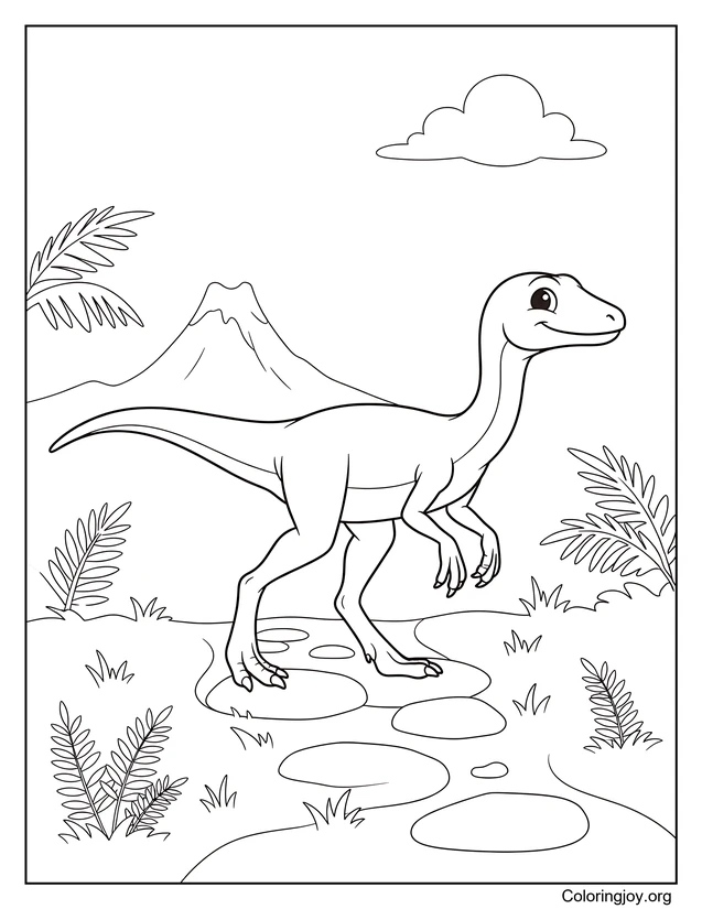 Cute Compsognathus Walking Coloring Page