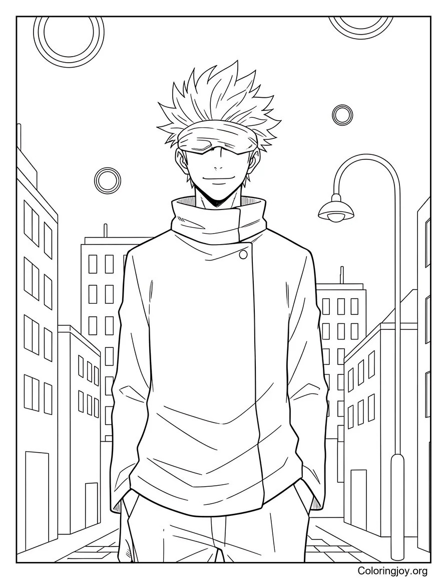 Through the city, Gojo walks confidently like a true hero.