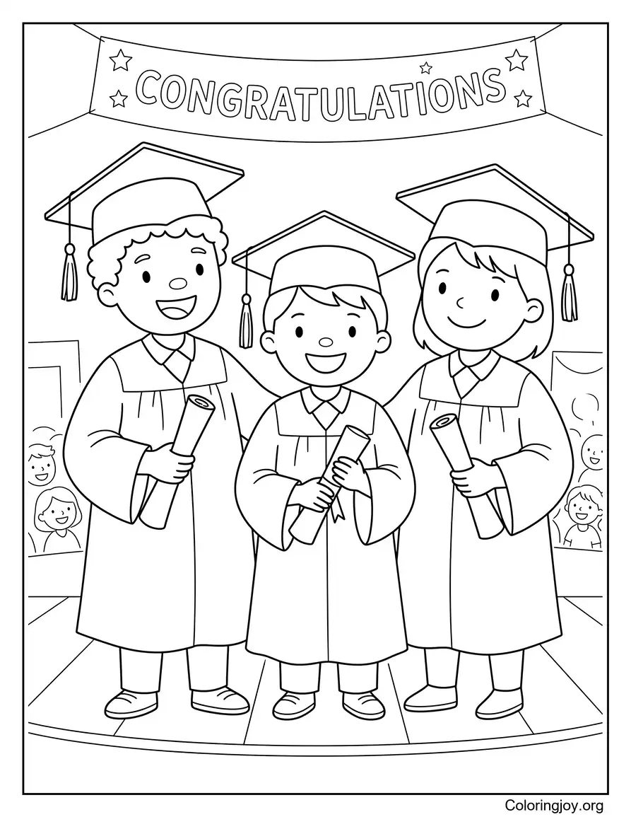 Elementary School Graduation Ceremony With Three Kids