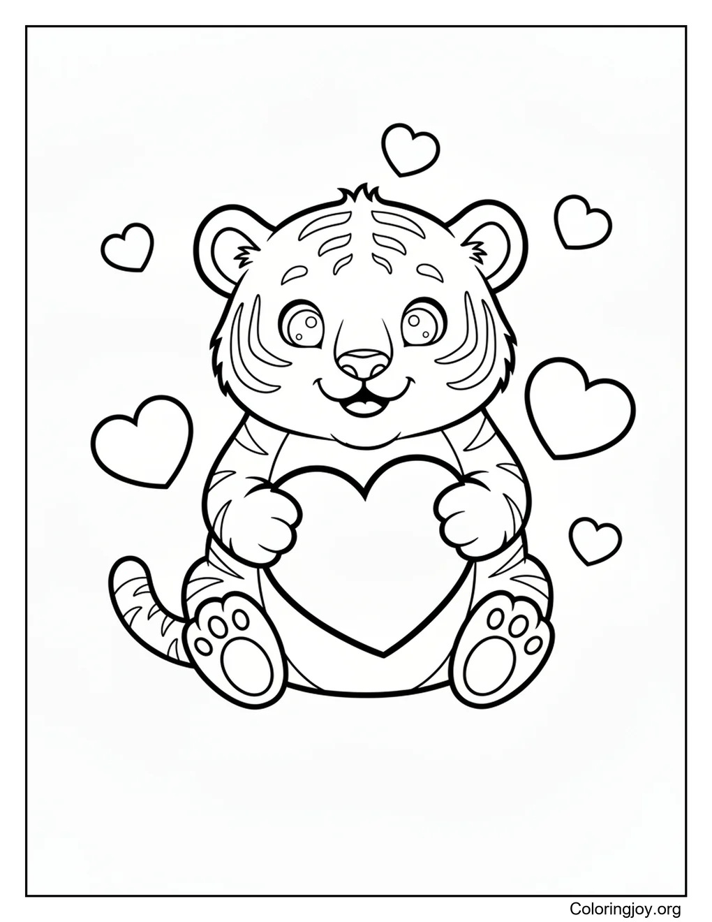 An owl rests calmly while Valentine hearts float around the branch.