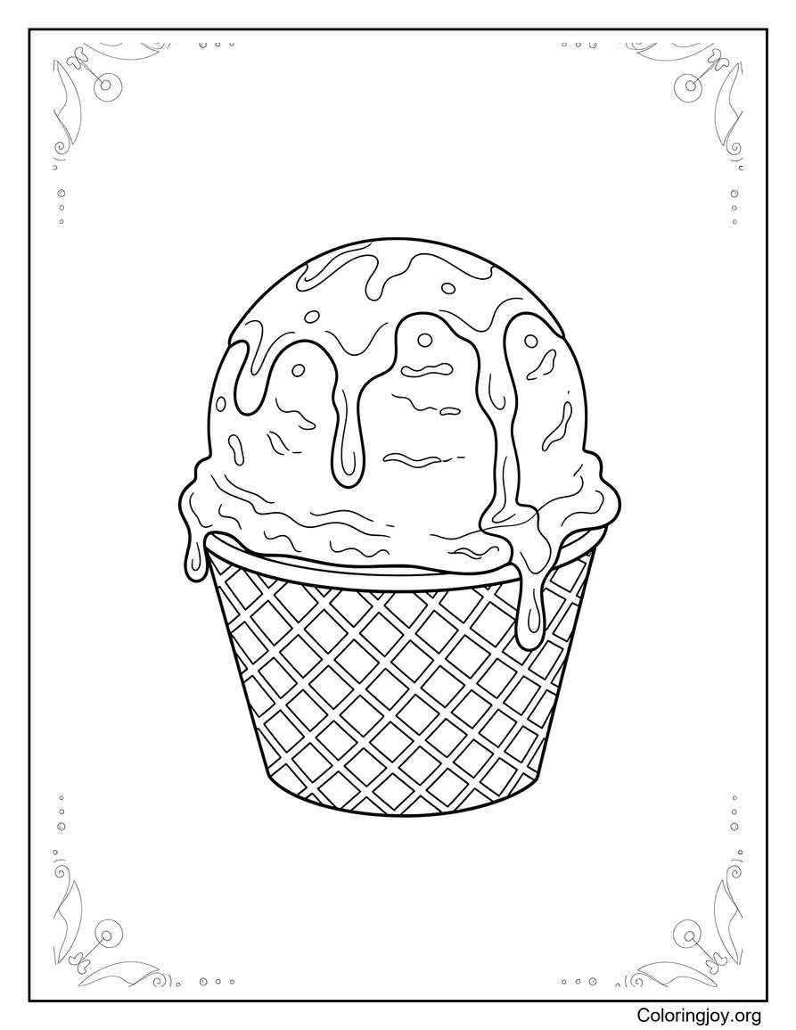Chocolate Ice Cream Dessert Drawing to Color