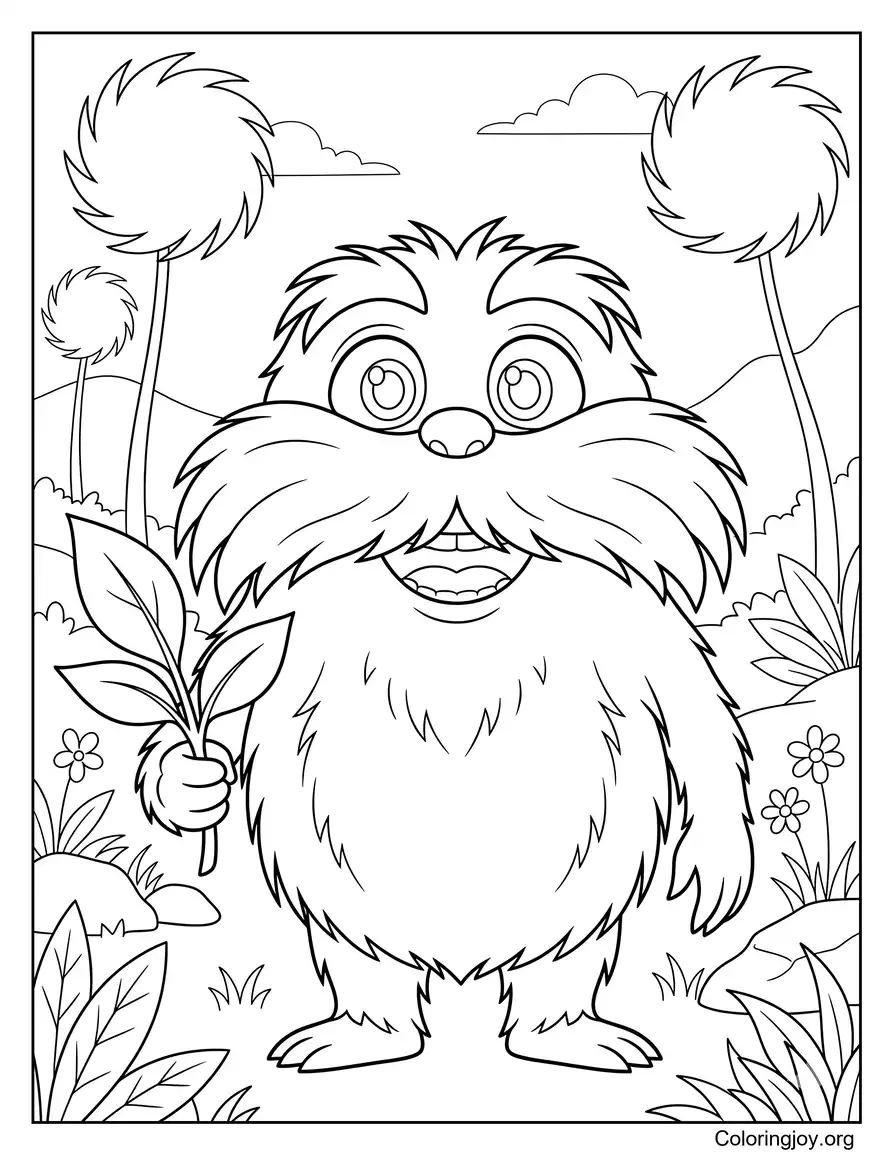 Happy Lorax Smiling In Nature Coloring Page
