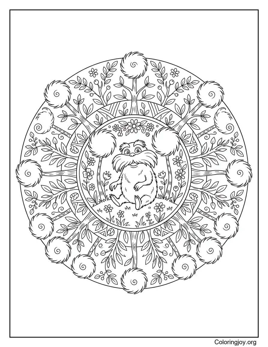 Lorax And Truffula Trees Mandala Coloring Sheet