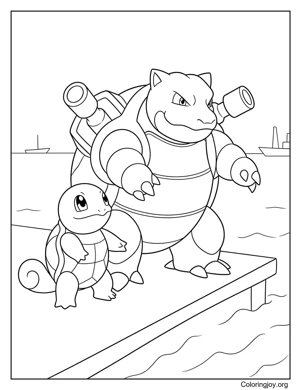 Blastoise evolution Squirtle themed coloring sheet
