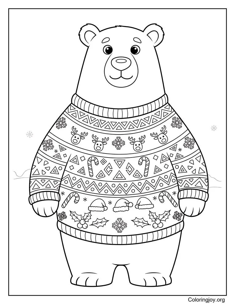 polar bear in ugly christmas sweater