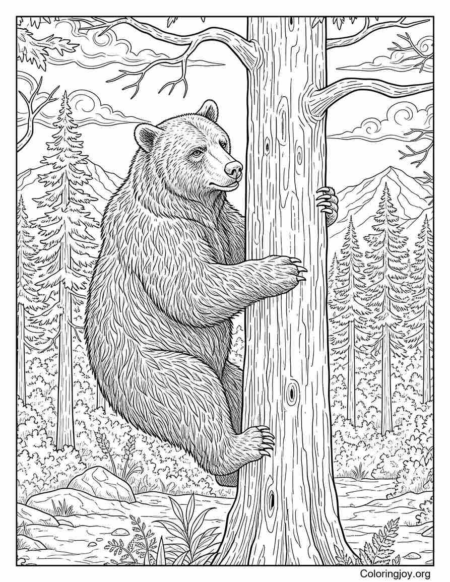 Realistic Brown Bear Standing Upright In Mountain Valley