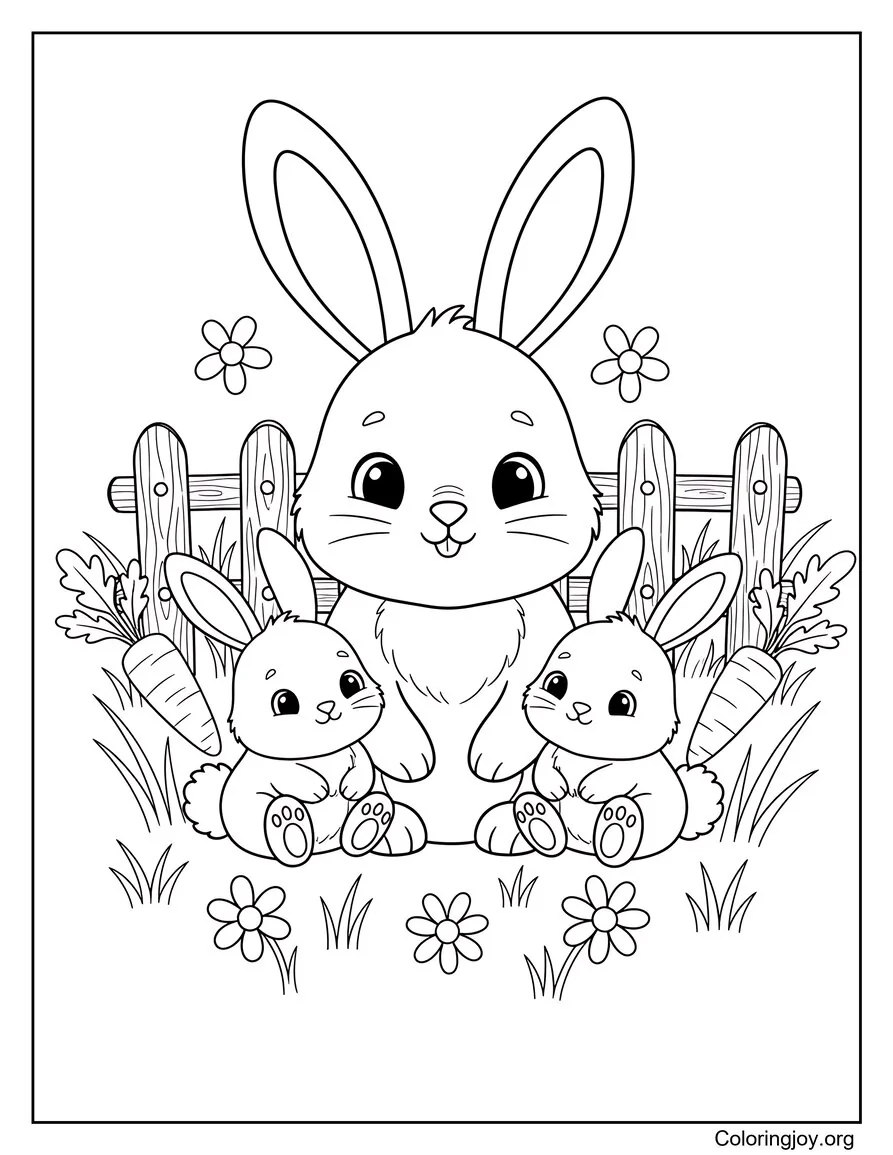 Before her castle, a royal bunny stands proudly with magical flowers around.