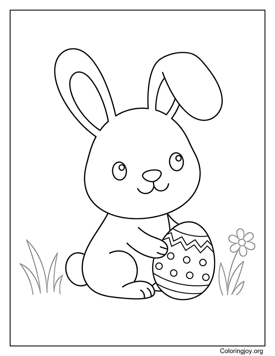 Easy Baby Easter Bunny With Egg Coloring Page