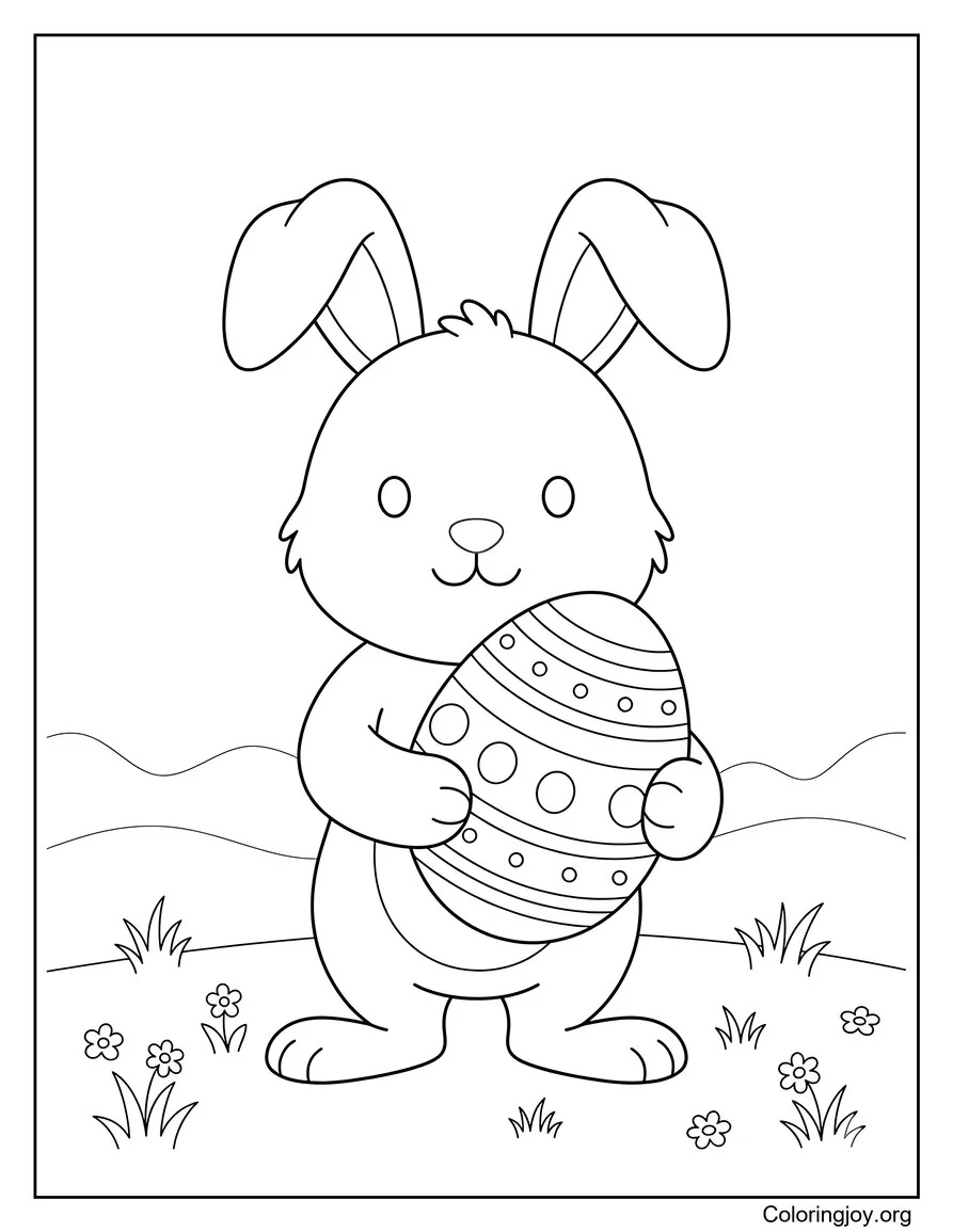Easy Easter Bunny Holding an Egg Coloring Page