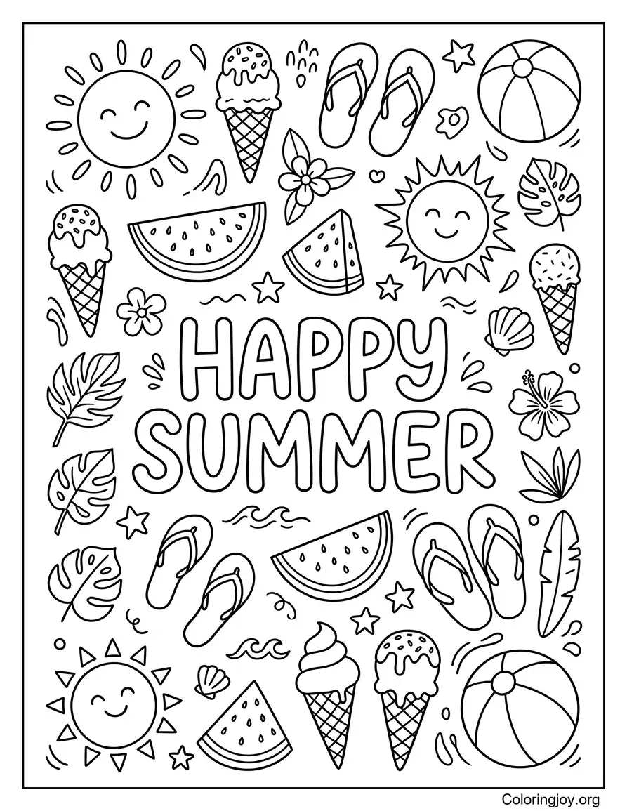 Happy Summer Doodles Printable Sheets