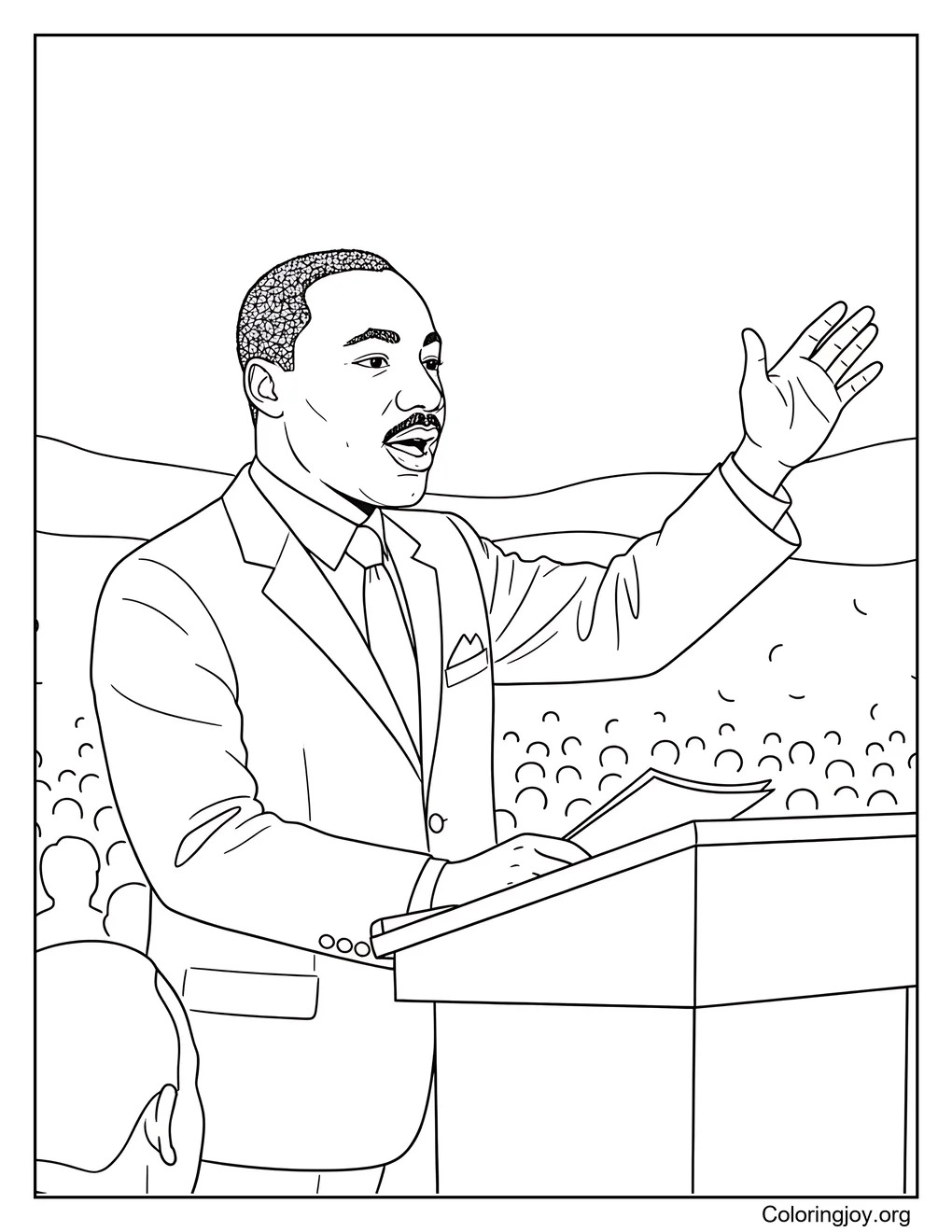 MLK - Delivering a speech from a podium to a crowd