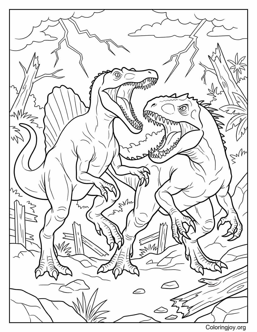 Indominus Rex vs Spinosaurus Dinosaur Coloring Page