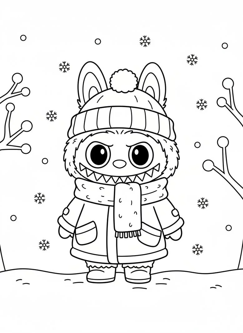 labubu winter coloring page