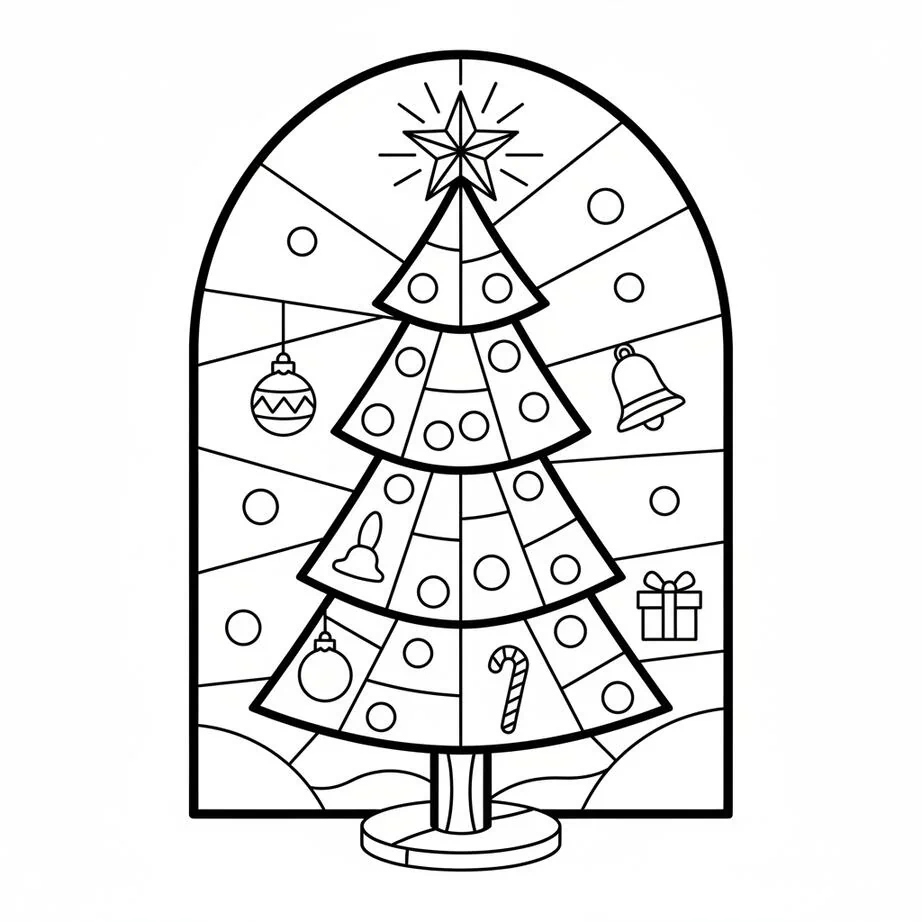 Stained Glass Christmas Tree Motifs Coloring Page