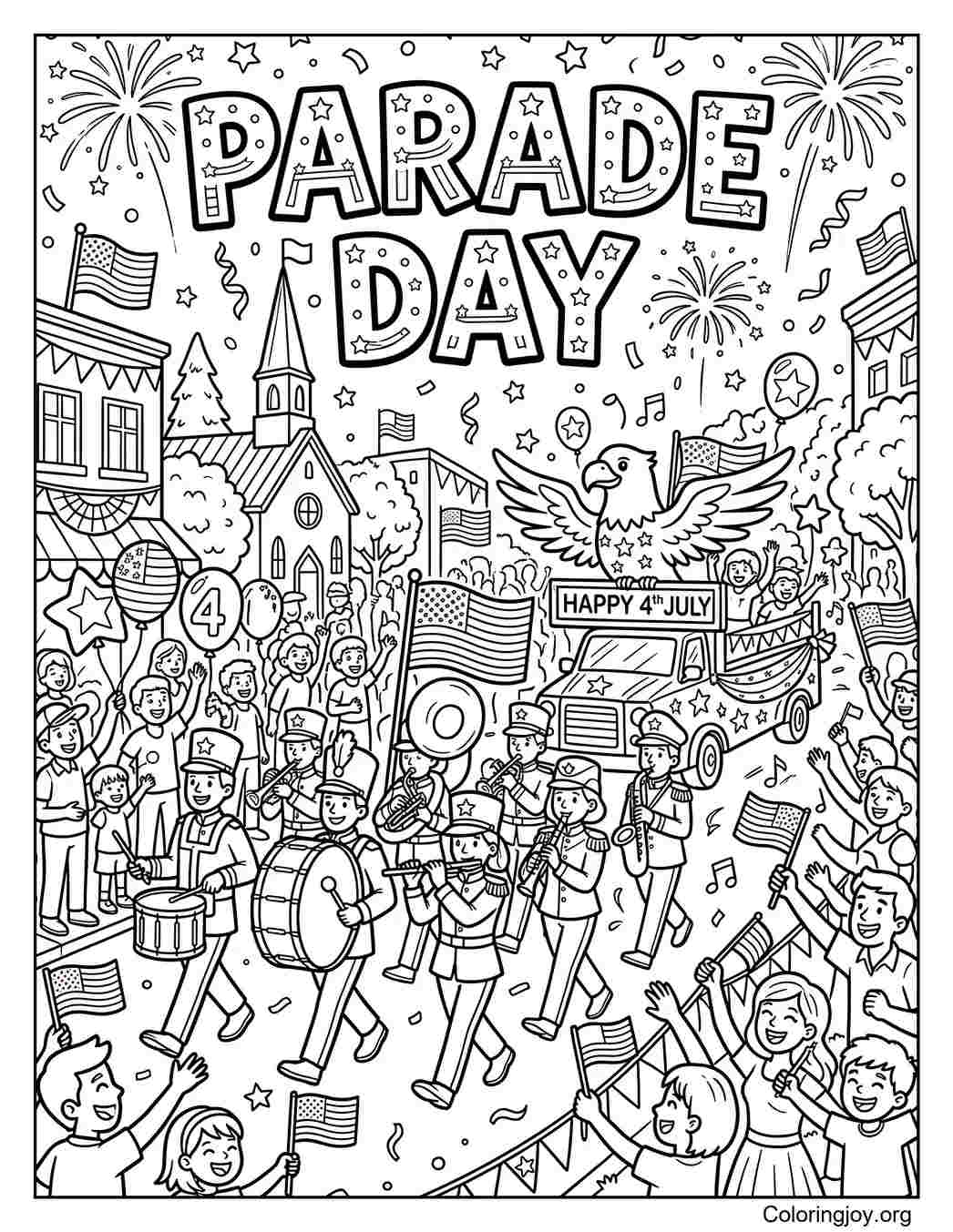 4th of July Parade Coloring Page