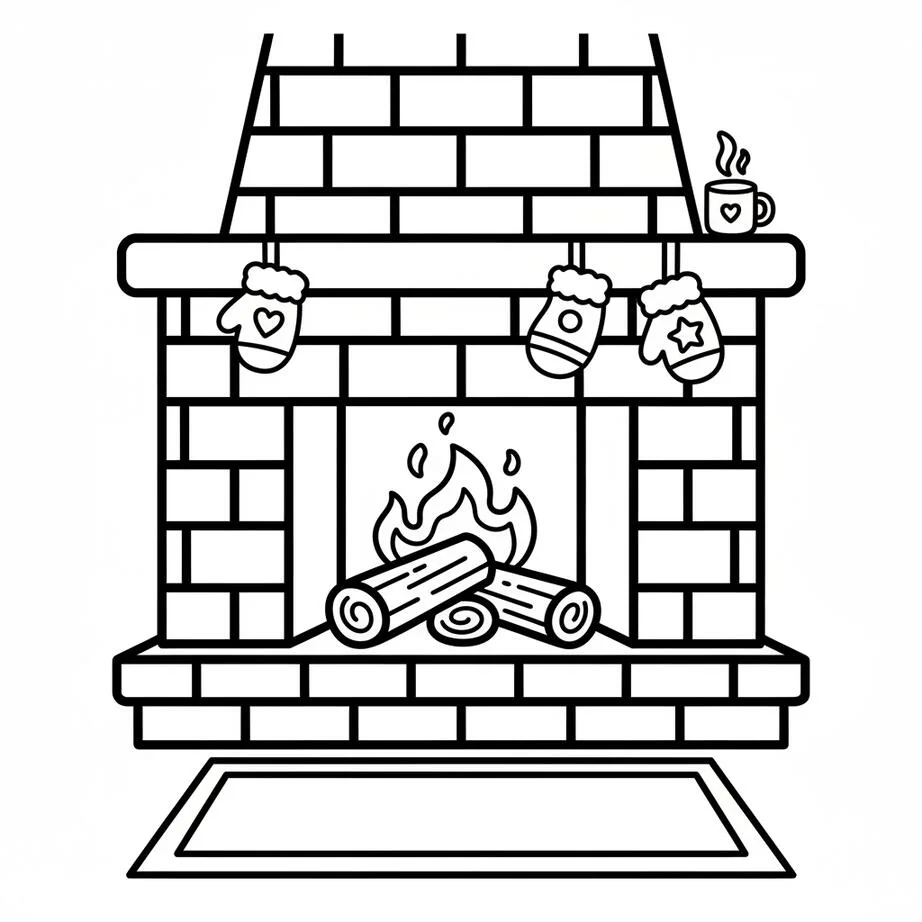 January Warm Fireplace Coloring Page