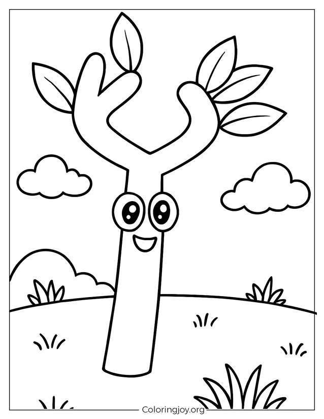 The cheerful stick character smiles in a simple nature-inspired background.