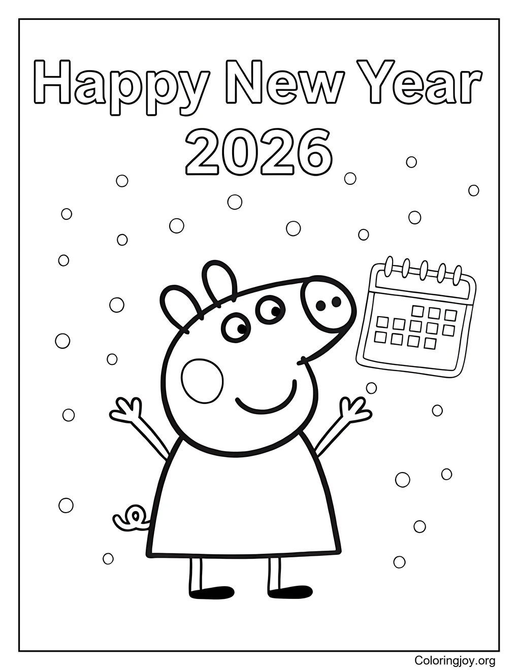 Peppa Pig Welcomes 2026 Coloring Page