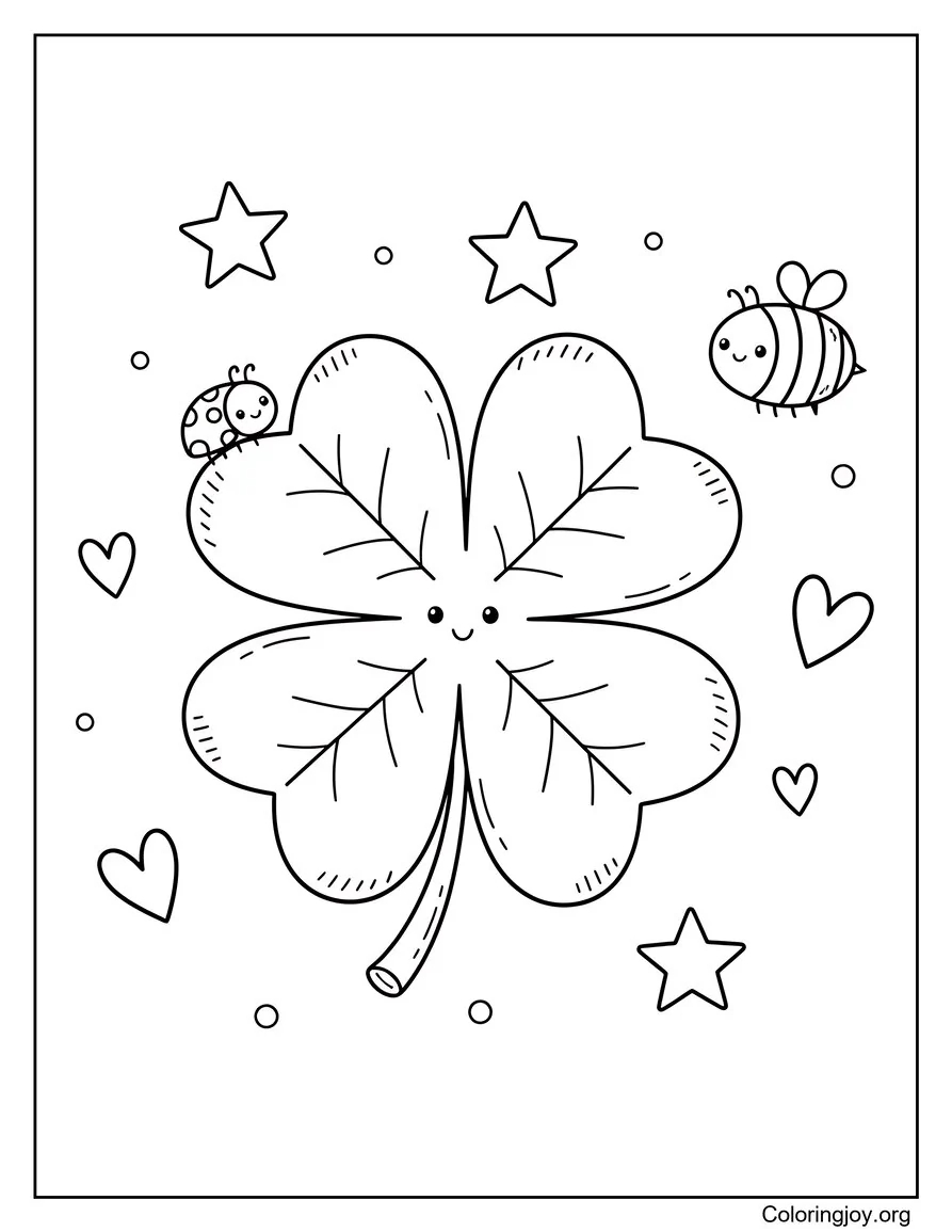Cute Shamrock with Smiling Face Coloring Page for Kids