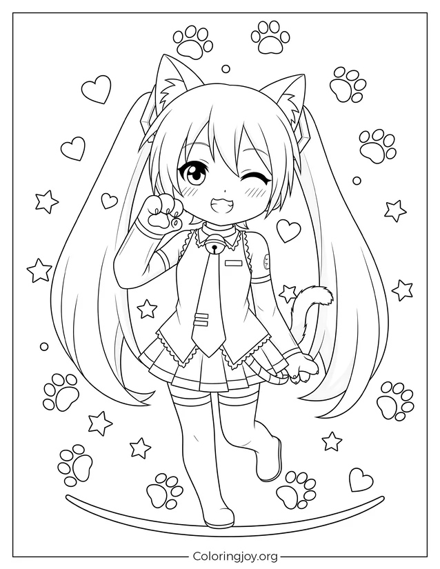 Neko Miku Playful Pose coloring page