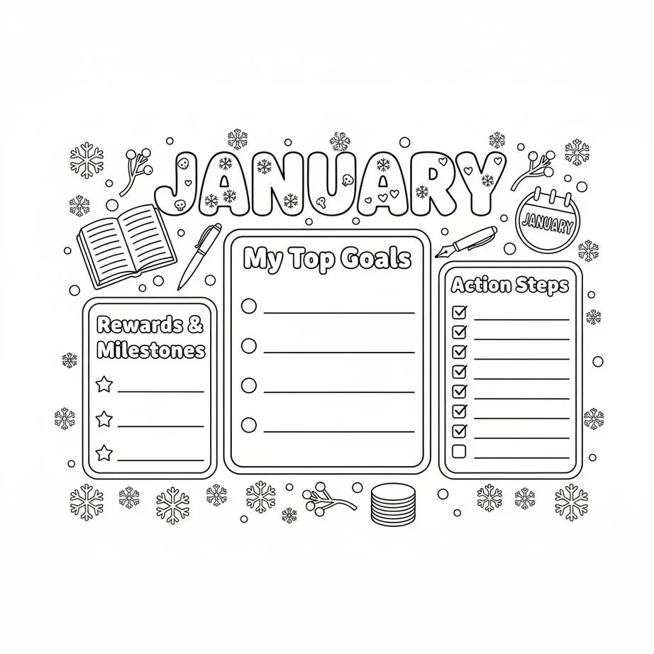 January Goal Setting Coloring Page