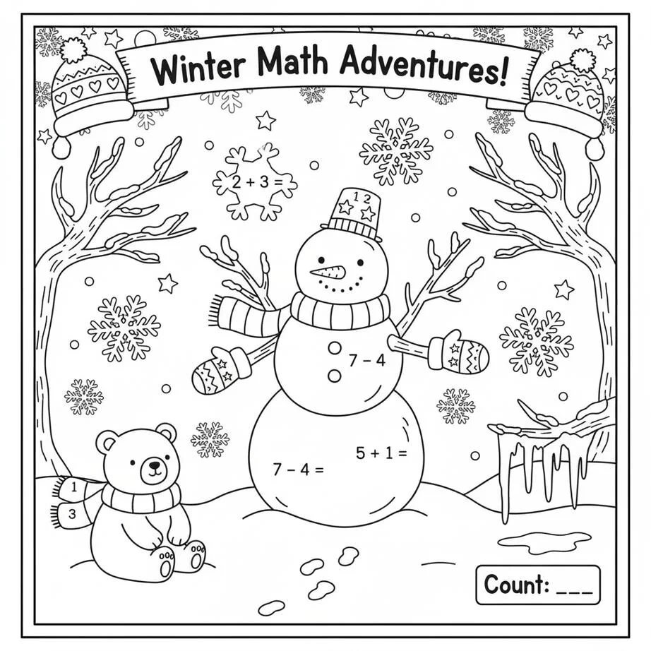 January Math Worksheet Coloring Page