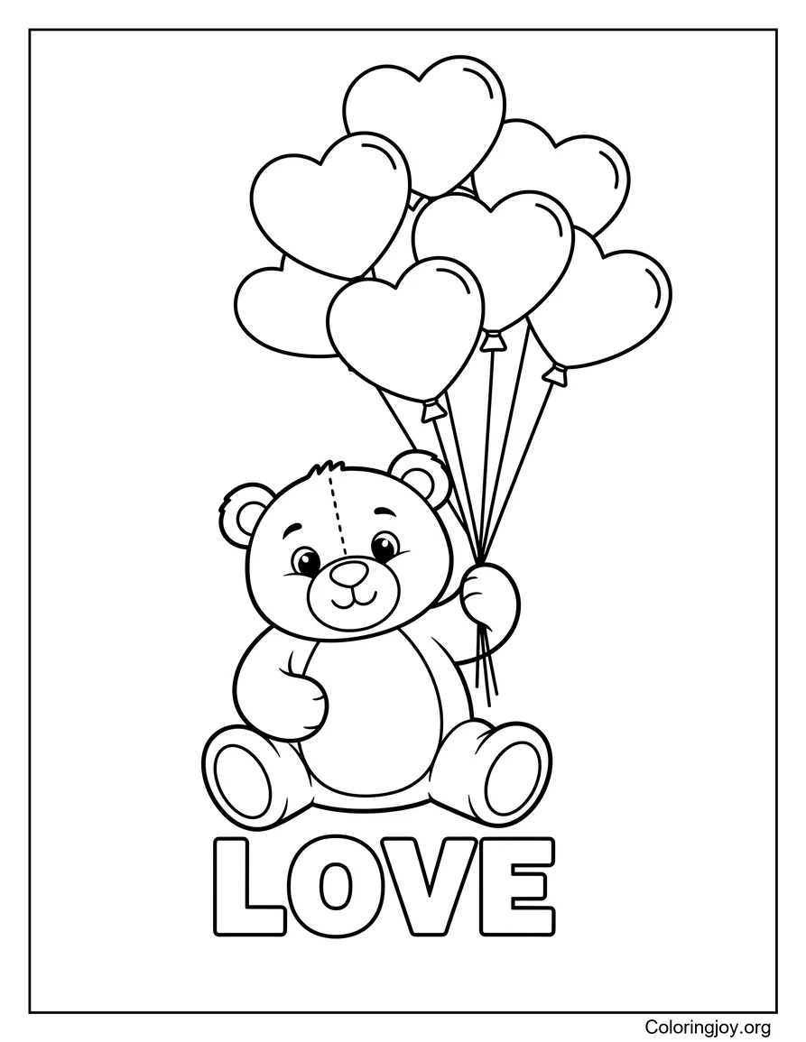 Teddy Bear with Heart Balloons