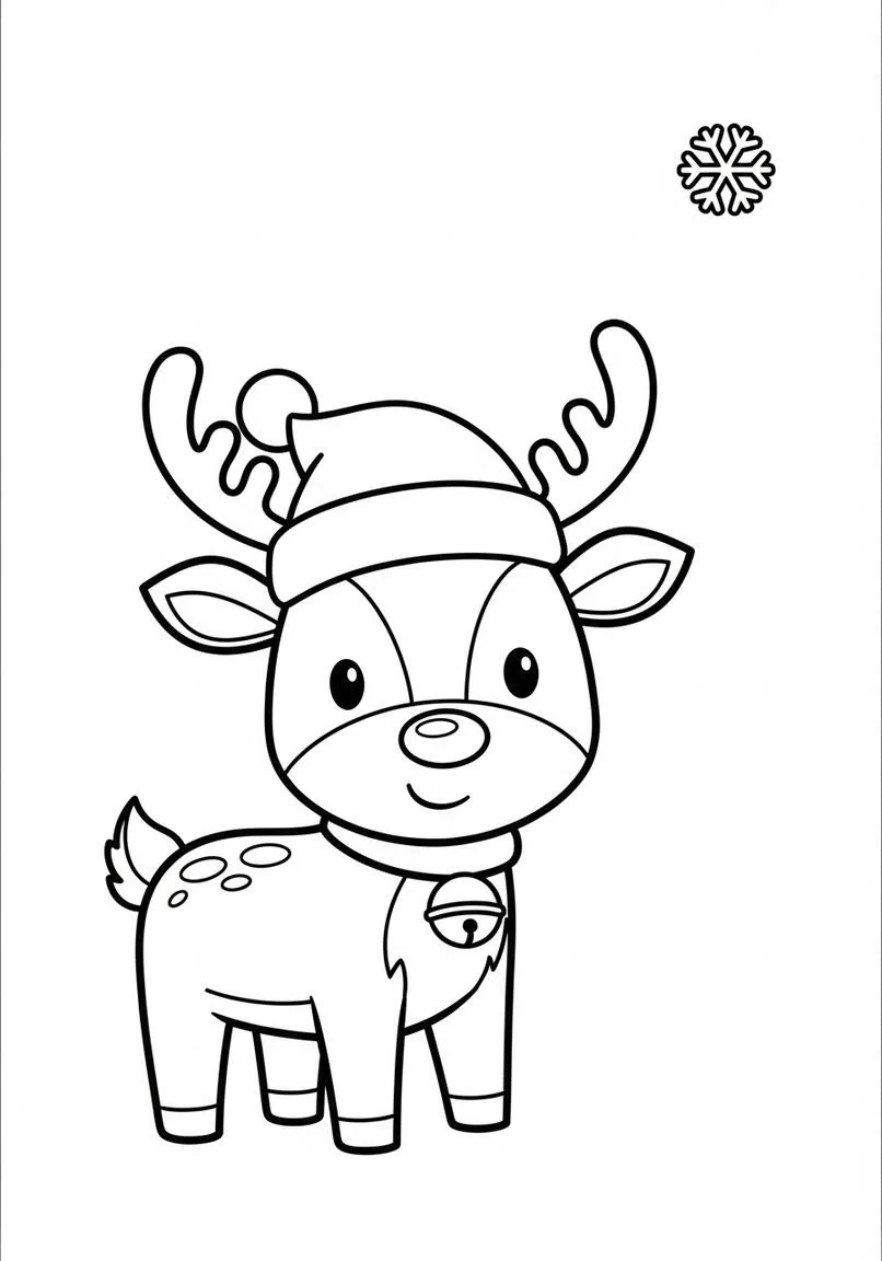 Cartoon Reindeer with Santa Hat Coloring Page