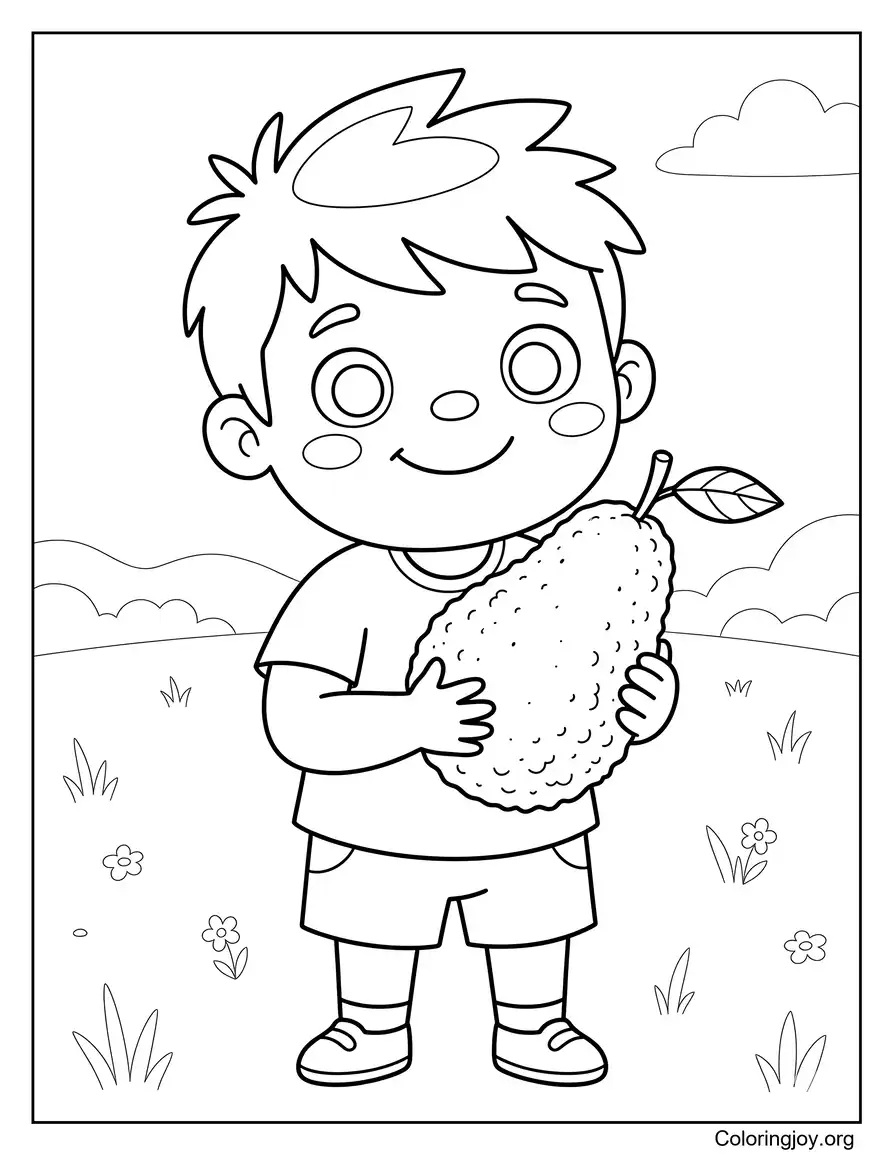 Little Boy Holding Ripe Avocado Coloring Sheet