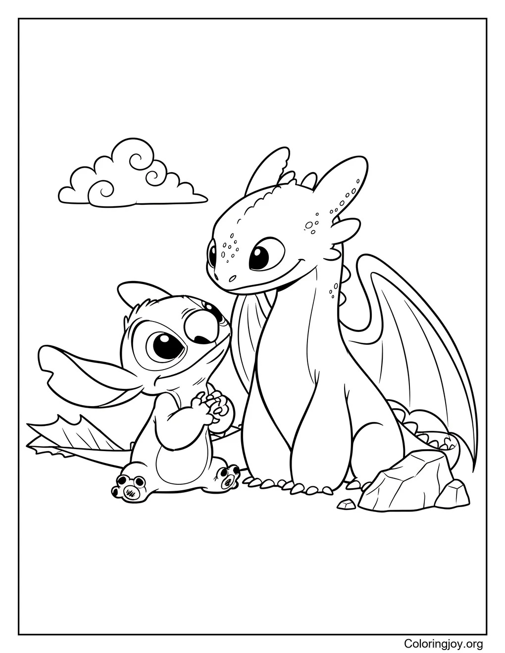 Outline to color toothless and stitch