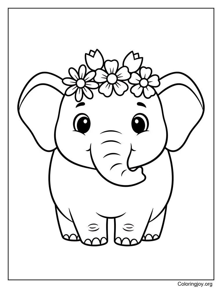 Elephant wearing flower crown