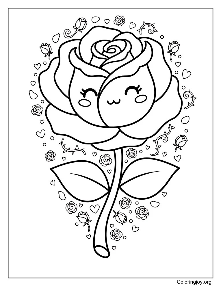 Cute Rose Coloring Page