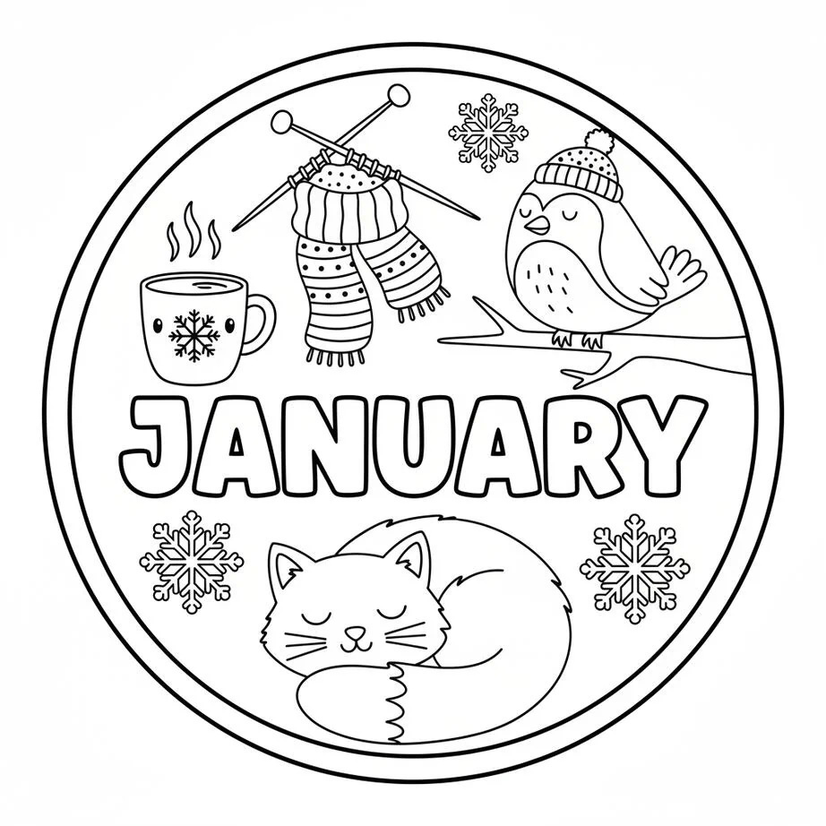 January's Cozy Circle: Knitting, Robin, and Sleeping Cat