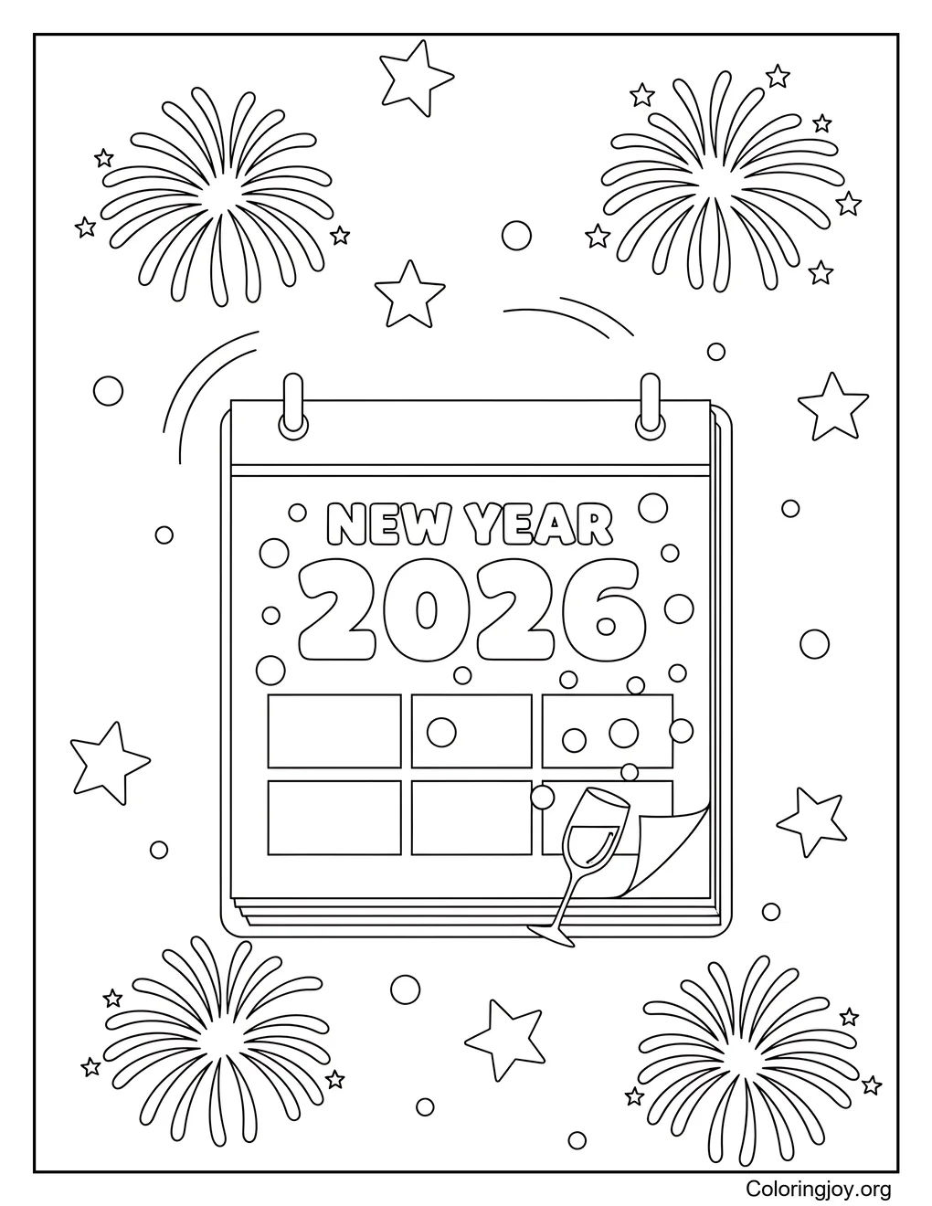 New Year calendar printable for coloring