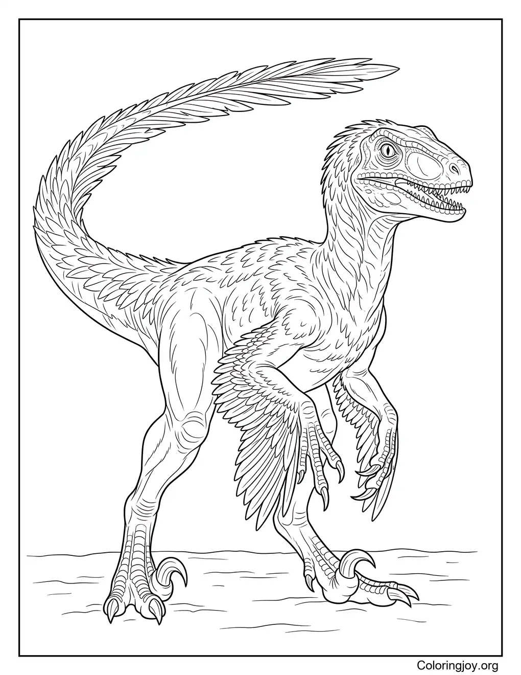 Realistic Velociraptor Walking Coloring Page