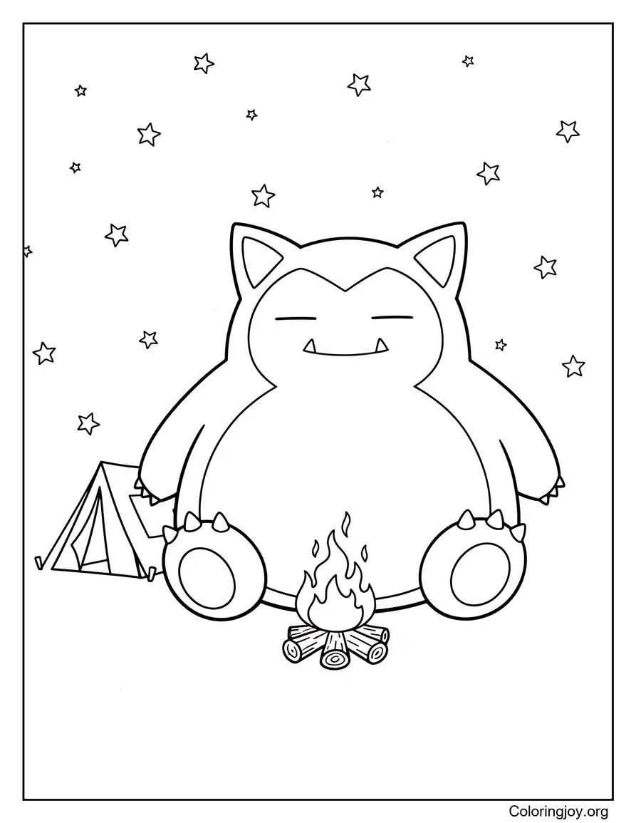 Camping Under the Stars Snorlax Coloring Page