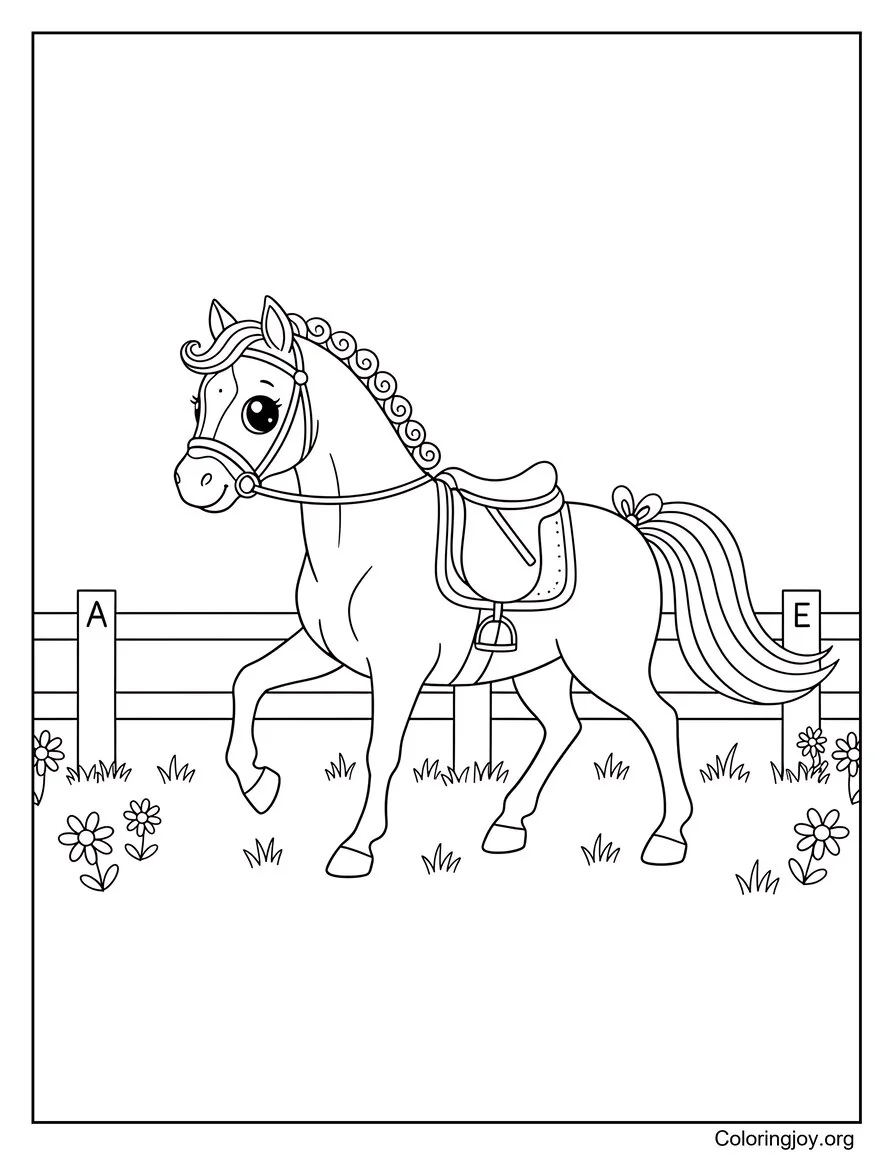 Elegant Dressage Horse Coloring Page