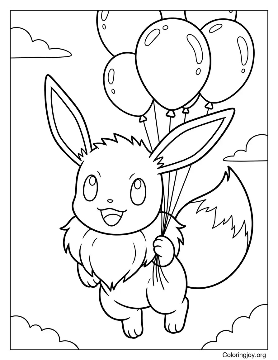Eevee with Balloons Coloring Page