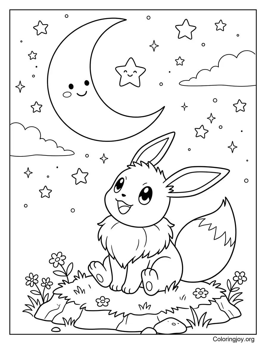 Eevee with Moon Coloring Page