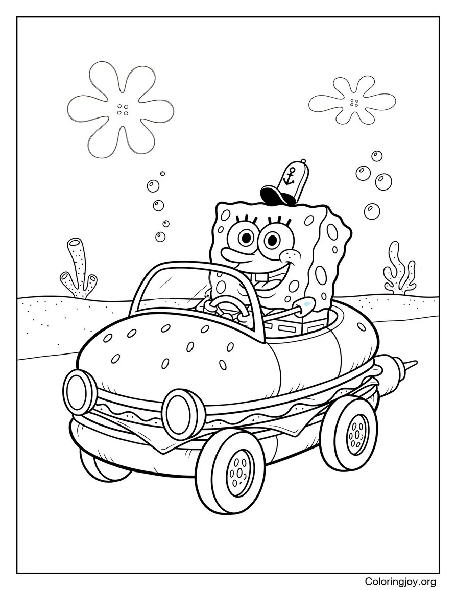 Now SpongeBob drives the famous burger car across Bikini Bottom.