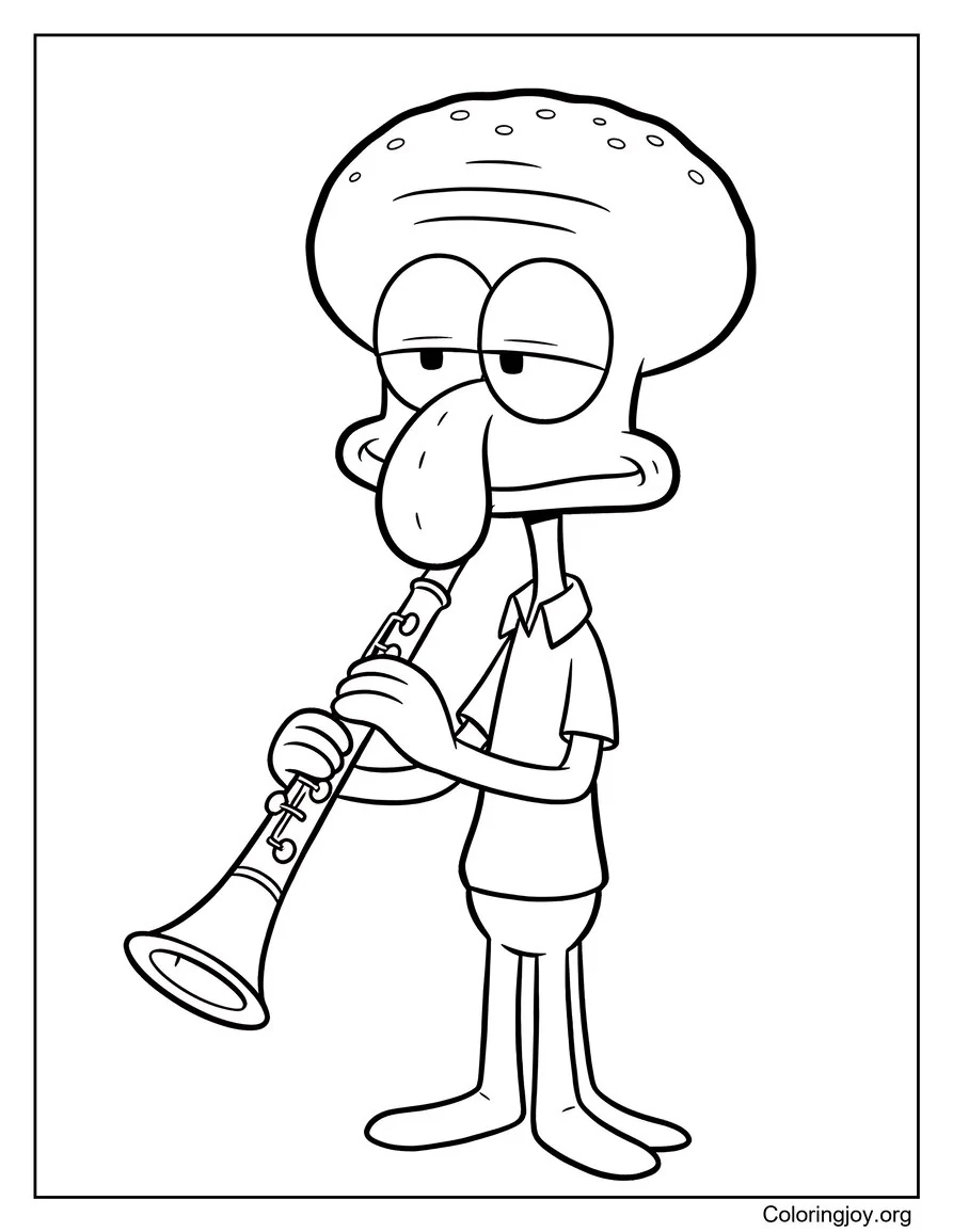 While playing his clarinet, Squidward enjoys a peaceful tune.